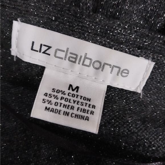 NWOT! LIZ CLAIBORNE! GORGEOUS CHARCOAL GRAY & SILVER METALLIC BELTED DRESS! SZ M - Picture 9 of 11